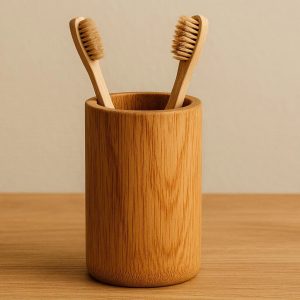 Bamboo Toothbrush Holder with Natural Wood Grain